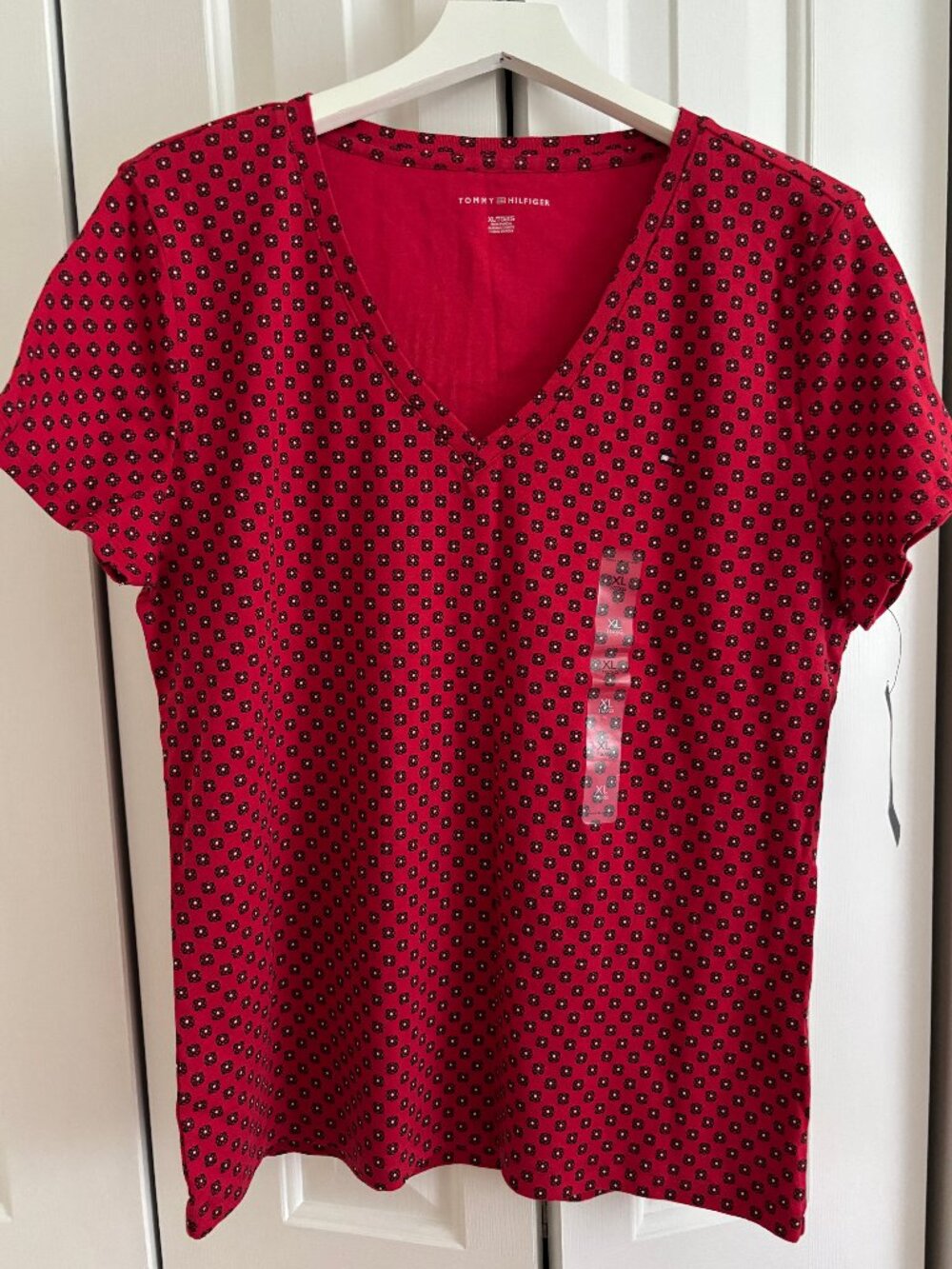 NWT Tommy Hilfiger 100% Cotton Women's V-Neck Top, Red, Navy Blue, White, XL